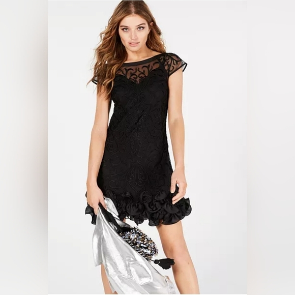 Guess Black Ruffled Sheath Mini Dress Size 2 - Picture 1 of 11